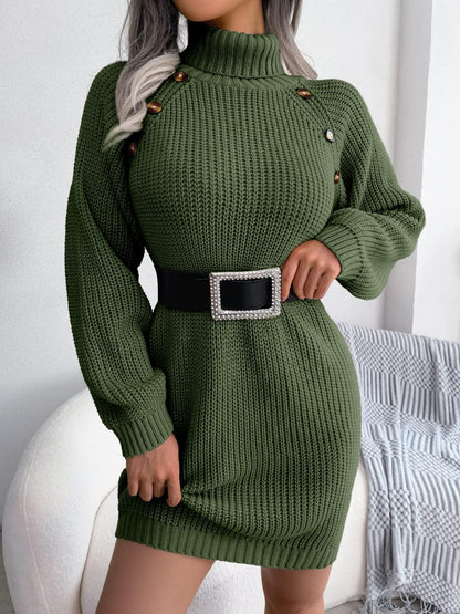 Strikket kjole med turtleneck