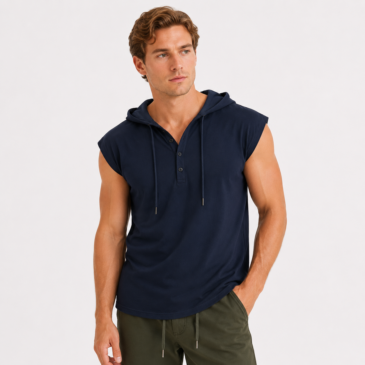 Ermeløs Hettevest til Herre – Sporty Tank Top med Snøring