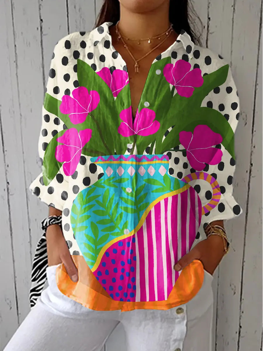 Klaerigo | Bluse med blomstervase – Flerfarget