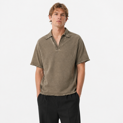 Retro Polo T-skjorte til Herre – Distressed Safari Stil &amp; Løs Passform