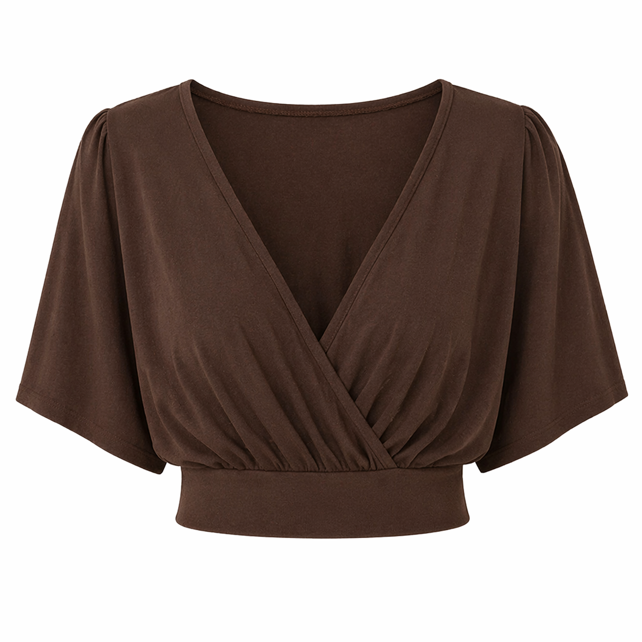 Crop Topp med Dyp V-hals – Kryssdetaljer &amp; Batwing-ermer