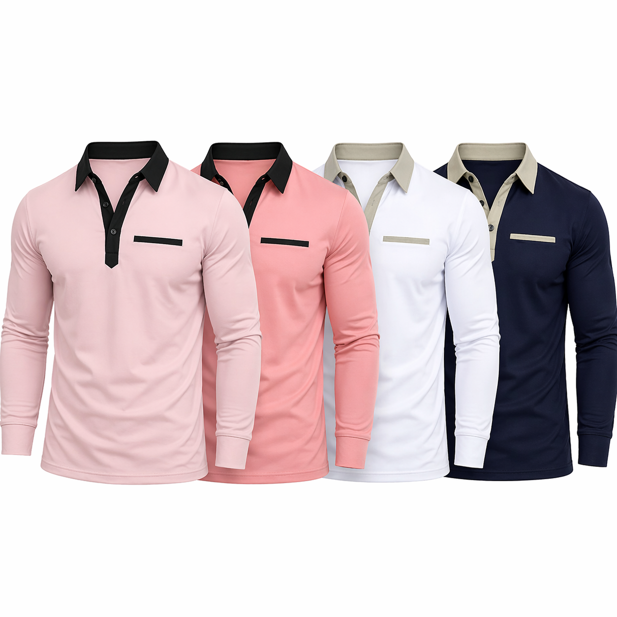 Langermet Polo for Menn – Klassisk Business-Casual Skjorte med Krage (Vår &amp; Høst) Pakke