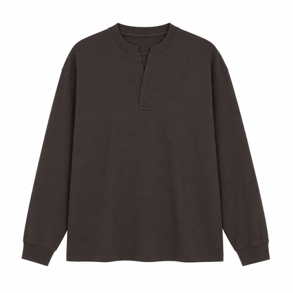 Langermet Henley T-skjorte til Herre – Fake Two-Piece &amp; Japansk Minimalistisk Stil
