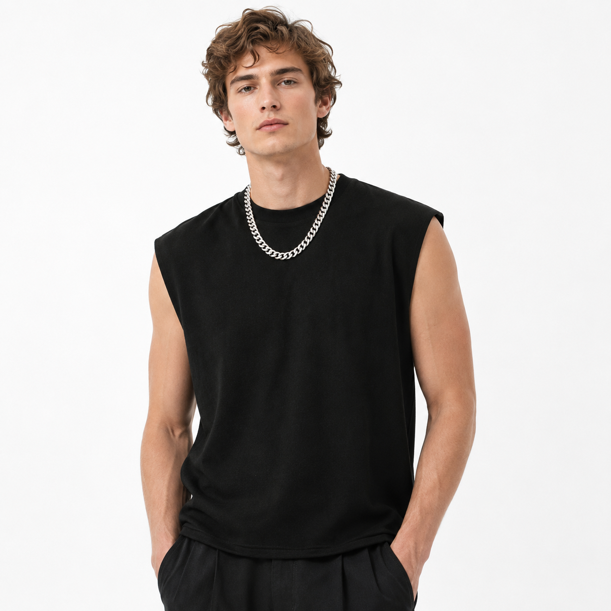 Ermeløs Topp med Rhinestone Stjernedetaljer – Unisex Sommertopp – Svart