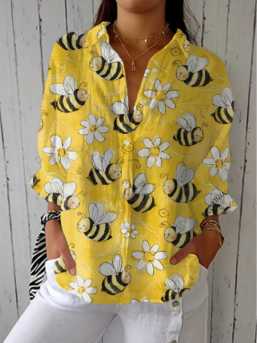 Klaerigo | Bluse med bier og blomster – Flerfarget