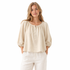 Hvit Bomullsbluse til Dame – 100% Muslin & Løs Passform – Aprikos