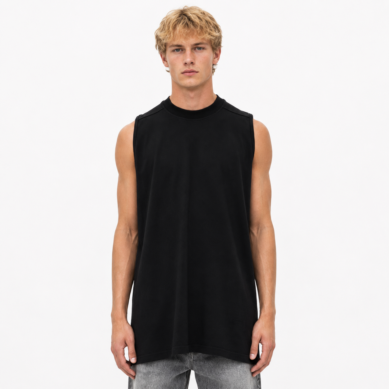 Ermeløs Tank Top til Herre – Oversized High Street Topp i Bomull – Svart