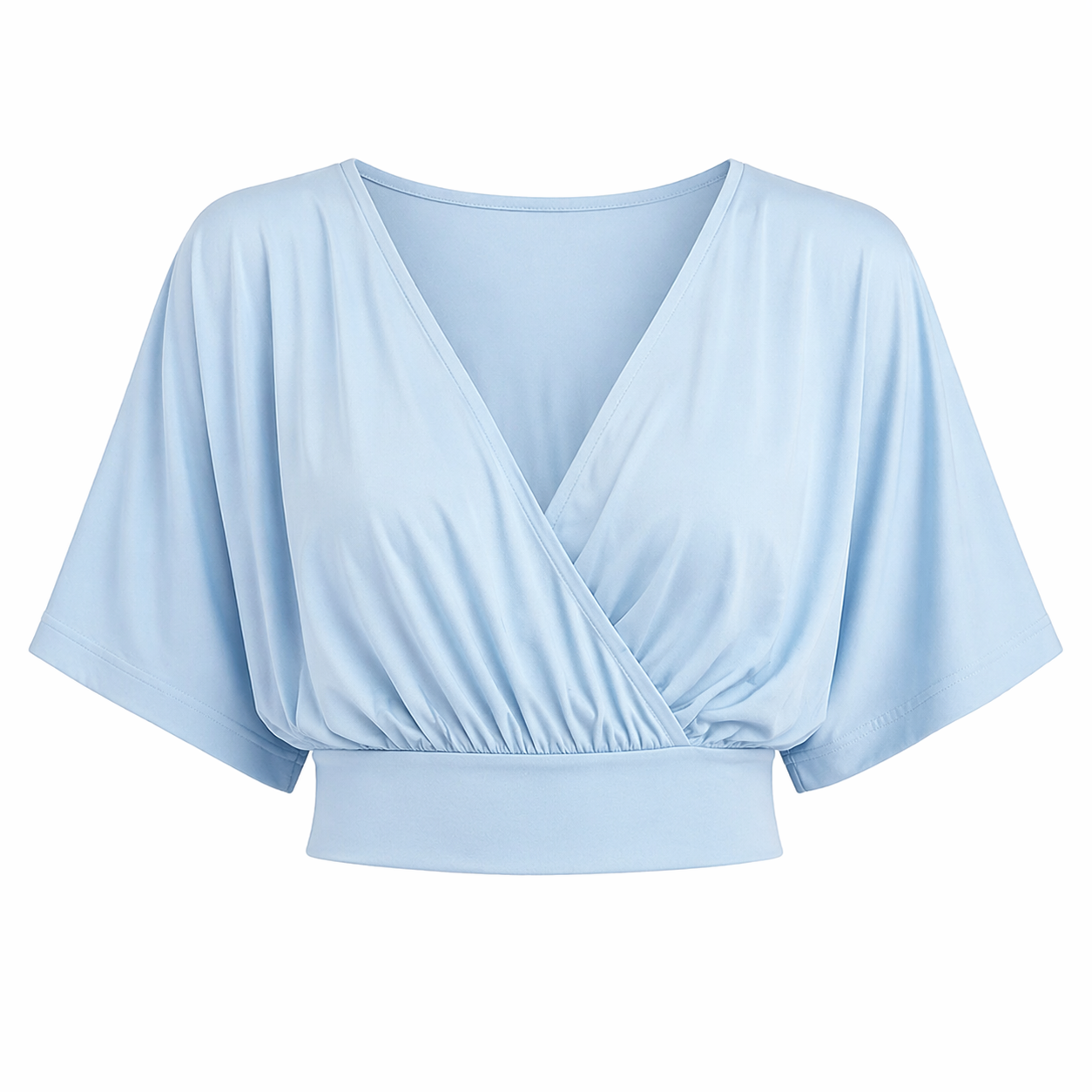 Crop Topp med Dyp V-hals – Kryssdetaljer &amp; Batwing-ermer