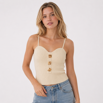 Cross-Knit Camisole til Dame – Slim Fit Ermeløs Sommertopp – Hvit
