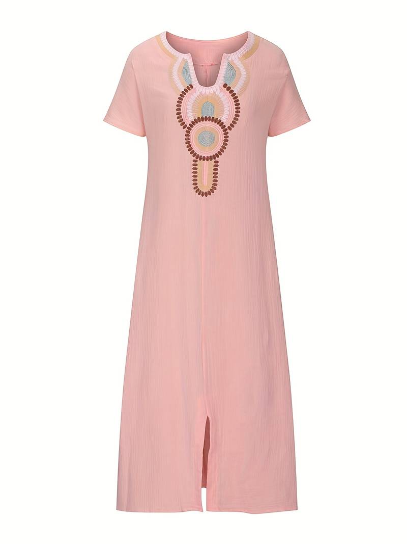 Maxi split-kjole med boho-utringning