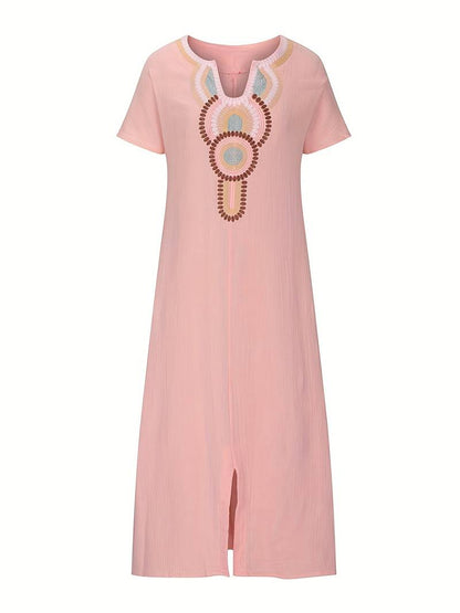 Maxi split-kjole med boho-utringning