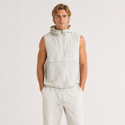 Ermeløs Vest med Hette til Herre – Casual Utility Vest for Fritid og Outdoor – Offwhite