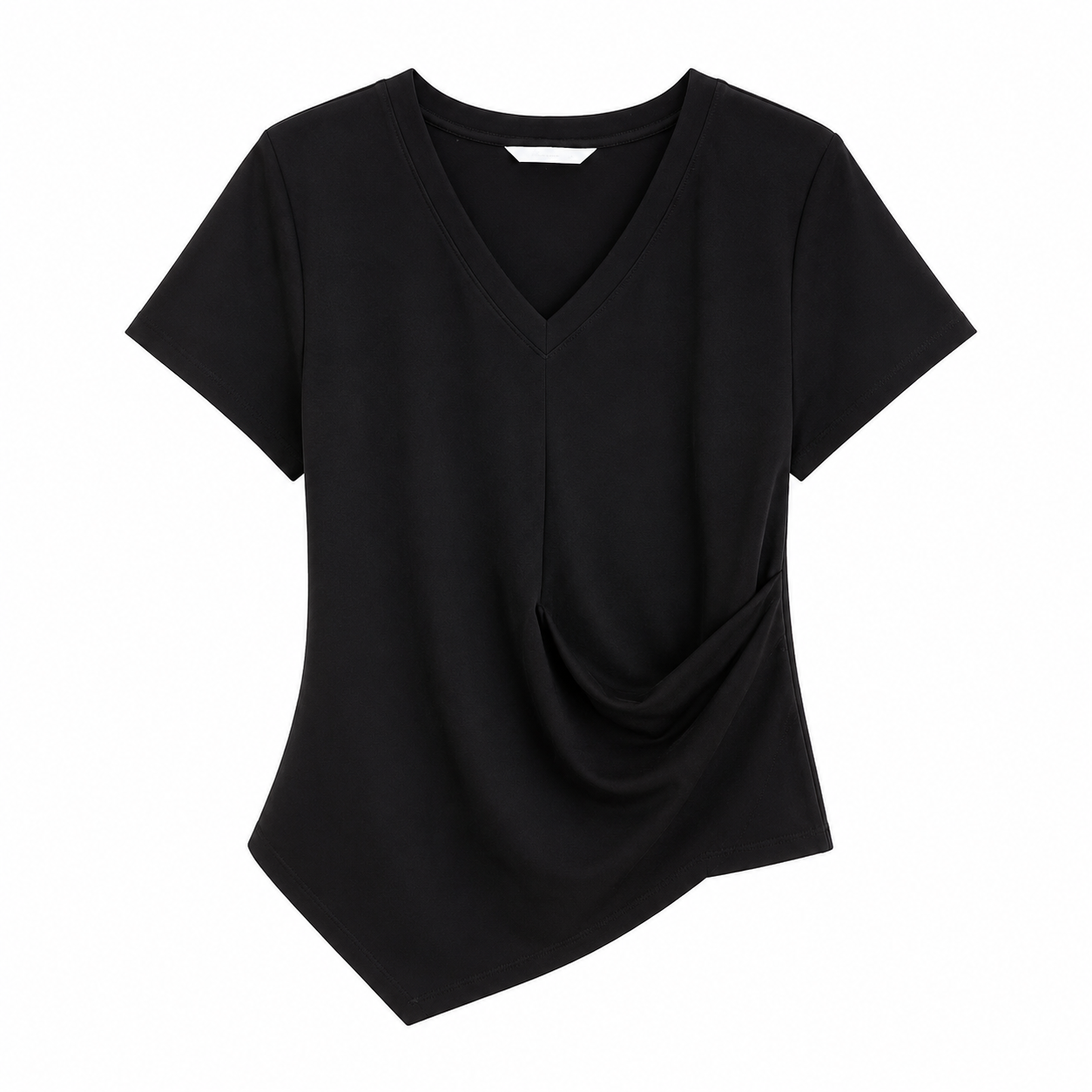 Figursydd Topp til Dame – V-Hals med Drapert Midje og Asymmetrisk Design