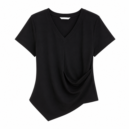 Figursydd Topp til Dame – V-Hals med Drapert Midje og Asymmetrisk Design