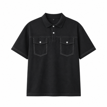 Denim Polo til Herre – Kortermet Polo med Doble Brystlommer
