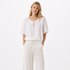 Linen-Bomullsbluse til Dame – Puffermet Sommerbluse med Broderidetaljer – Hvit