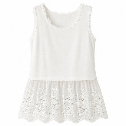 Bomullssinglet til Dame – Mori Girl Stil &amp; Blondedetaljer