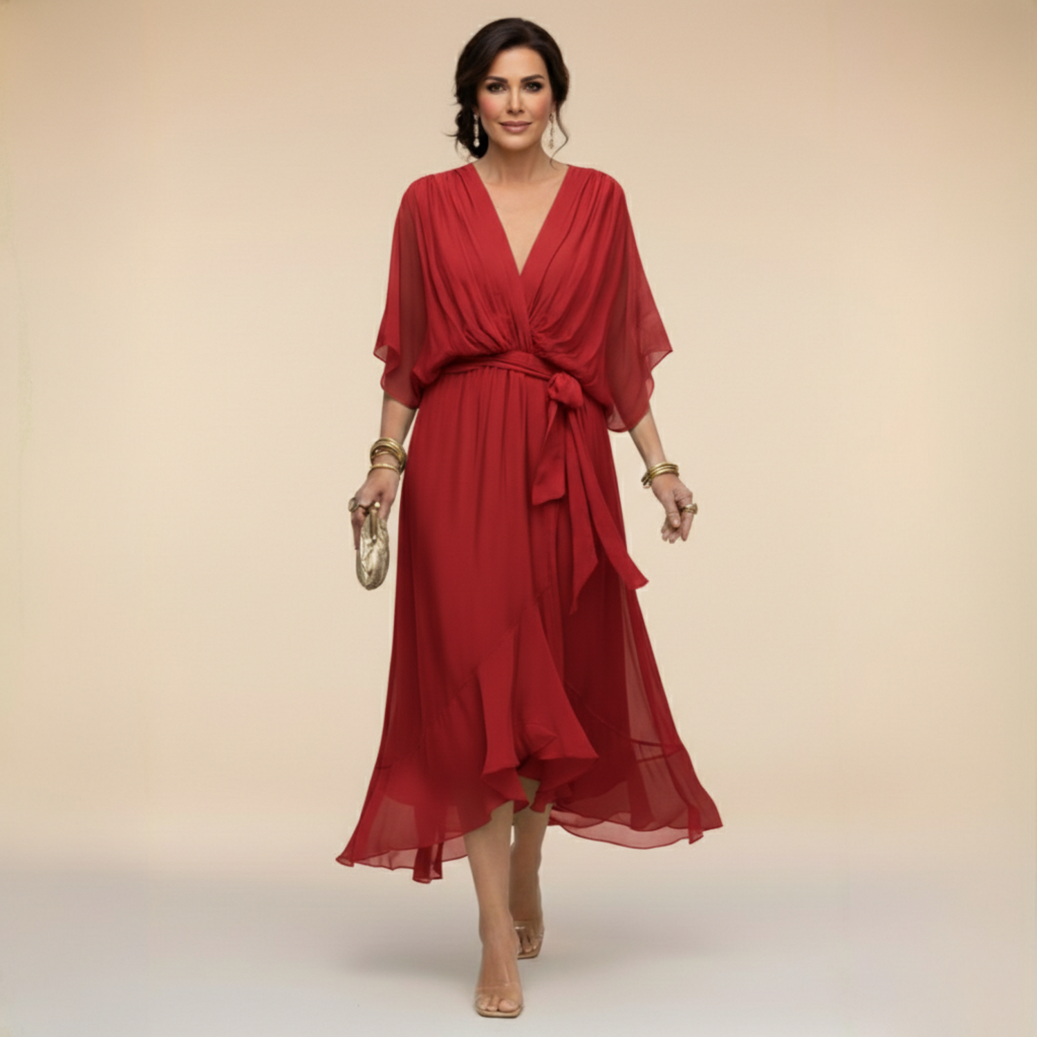 Alfhild | Elegant midikjole med luksuriøst fall