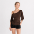 Asymmetrisk Topp til Dame – Off-Shoulder Design med Perledetaljer og Drapert Passform – Kaffe