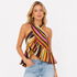 Stripet Halter Crop Topp til Dame – Ryggløs Topp med Volangkant – Bildefarge