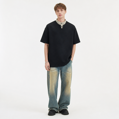 Dobbel-Lag T-skjorte til Herre – Trendy 2-i-1 Design i Koreansk Stil – Svart