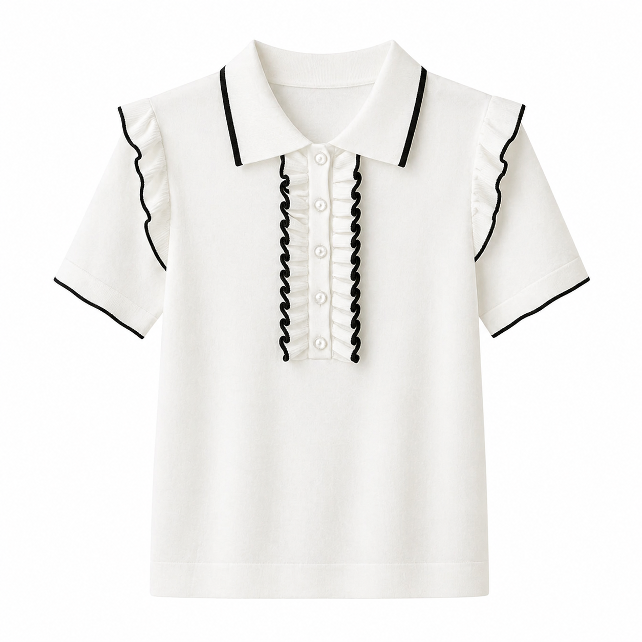 Fransk-inspirert Polo Topp til Dame – Colorblock &amp; Rysjedetaljer