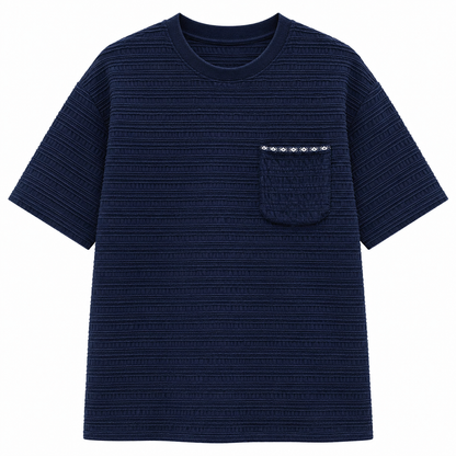Strikket Jacquard T-skjorte til Herre – Retro Marineblå Sommertopp
