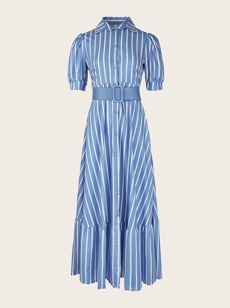 Elegant stripete lang kjole med knappestolpe
