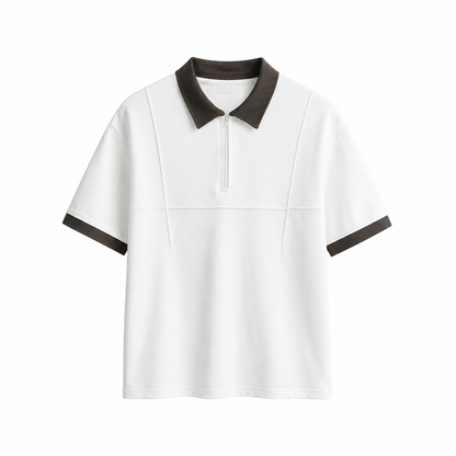Half-Zip Polo til Herre – Kraftig Modal Polo med Color Block Design