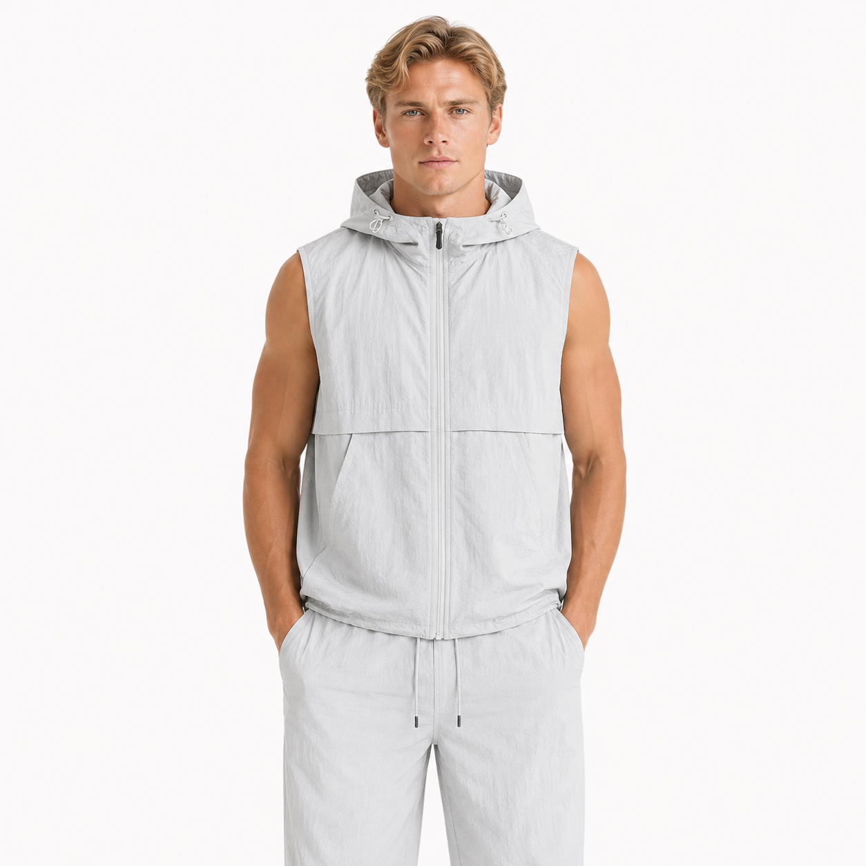 Ermeløs Vest med Hette til Herre – Casual Utility Vest for Fritid og Outdoor