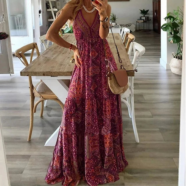 Maxikjole med boho-mønster