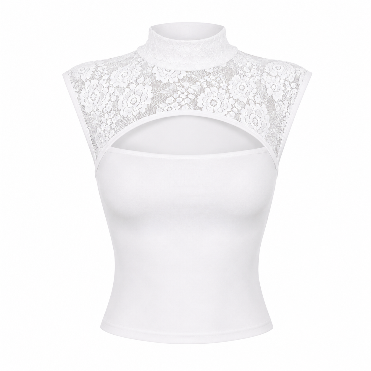 Blonde Crop Top til Dame | Ermeløs Topp med Utskjæringer og Ståkrage