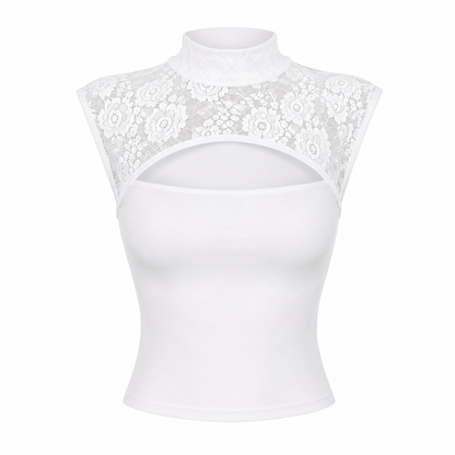 Blonde Crop Top til Dame | Ermeløs Topp med Utskjæringer og Ståkrage