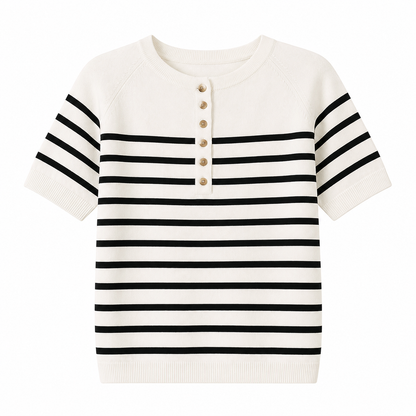 Stripet Bomulls T-skjorte til Dame – 100% Bomull &amp; Løs Sommerstil