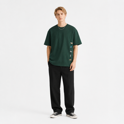 Amerikansk Retro T-skjorte til Herre – Løs Passform med Broderte Detaljer