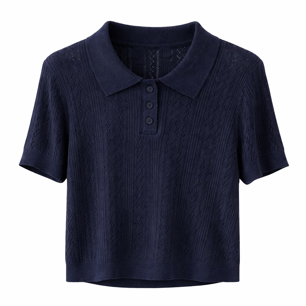 Strikket Topp med Hulldetaljer – Elegant Koreansk Inspirert Sommertopp til Dame