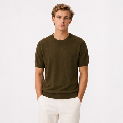 Strikket T-skjorte til Herre – Rund Hals i Ullblanding for Business Casual Stil