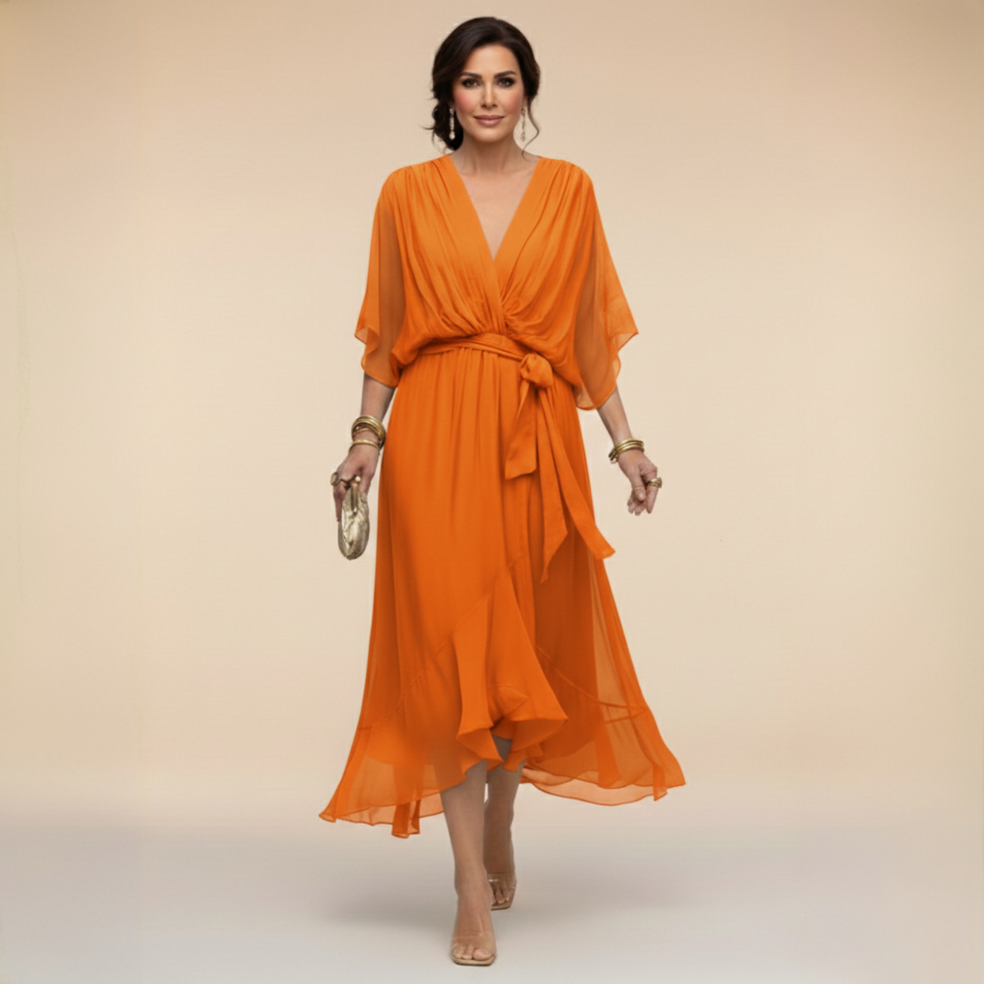 Alfhild | Elegant midikjole med luksuriøst fall