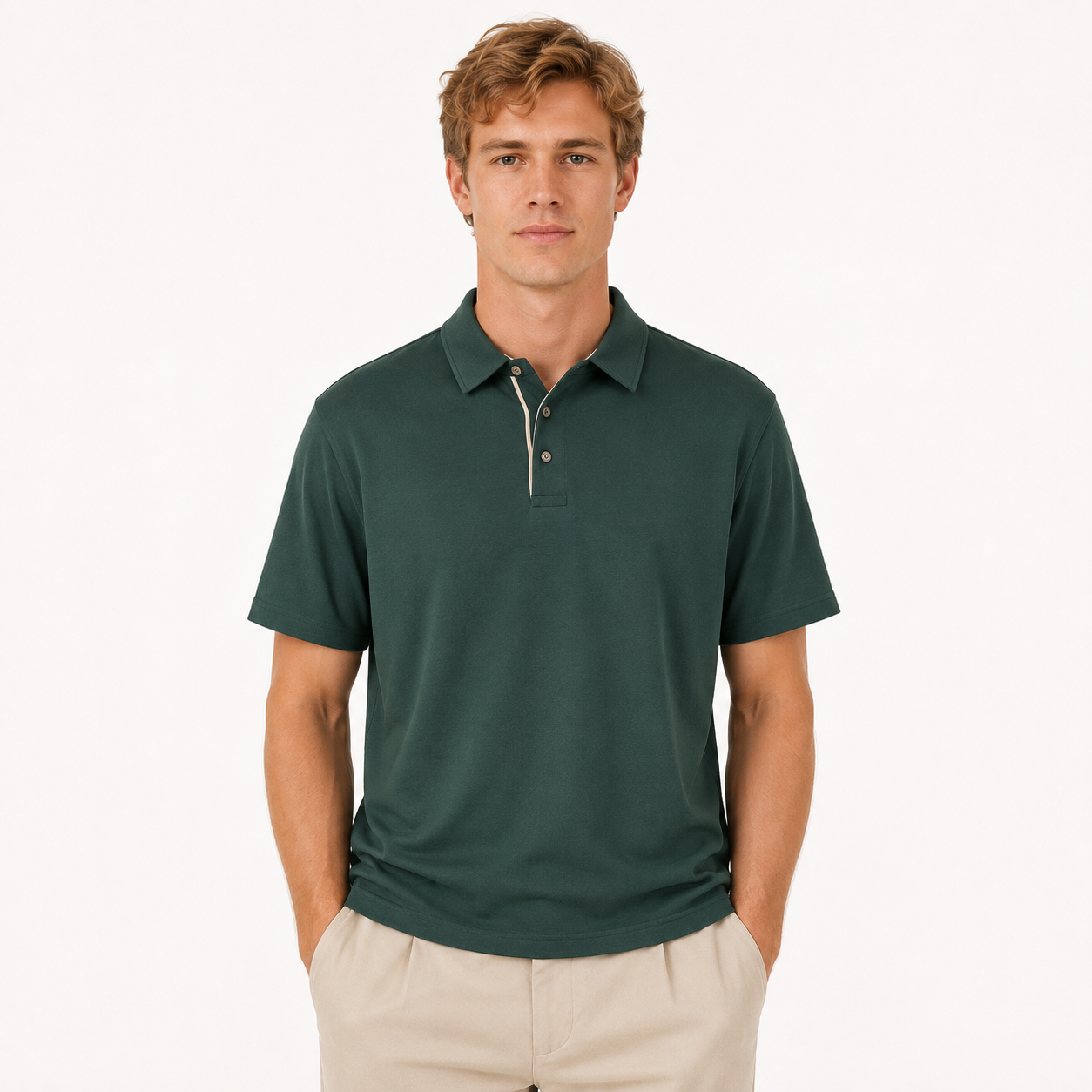Americana Retro Polo til Herre – Vintage Workwear T-skjorte i 100 % Bomull – Kremhvit