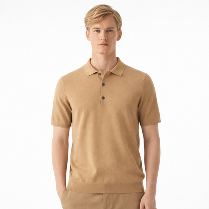Merinoull Polo T-skjorte til Herre – 100% Merino, Strikket &amp; Lett Sommerstil – Kamel