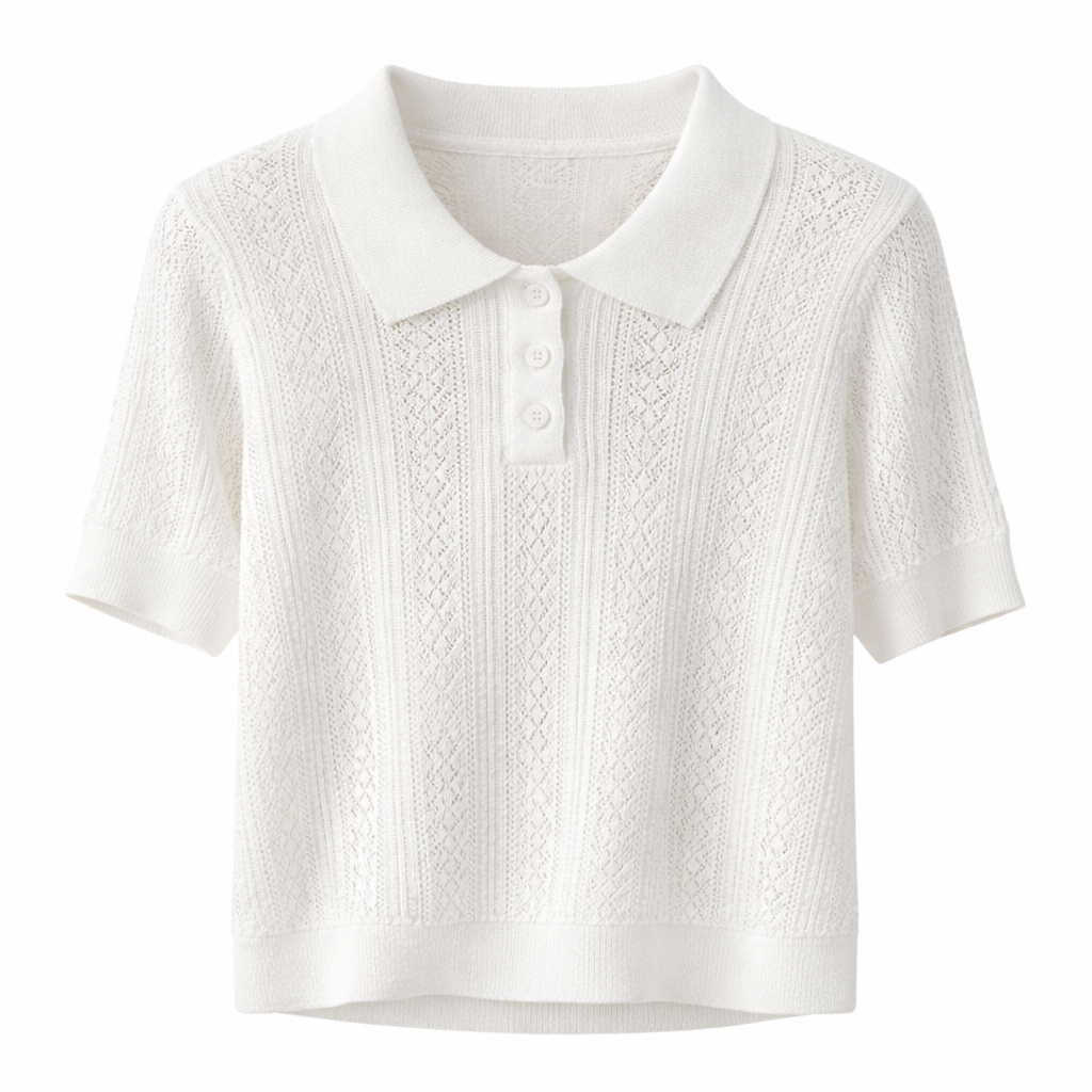 Strikket Topp med Hulldetaljer – Elegant Koreansk Inspirert Sommertopp til Dame