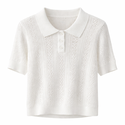 Strikket Topp med Hulldetaljer – Elegant Koreansk Inspirert Sommertopp til Dame