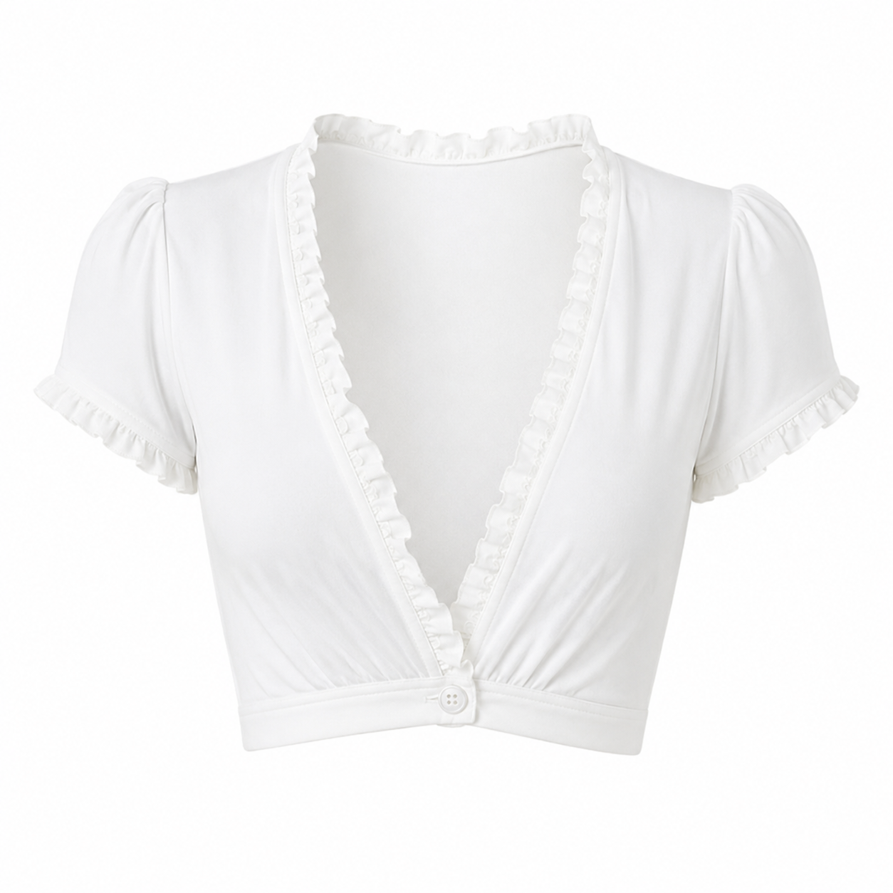 V-hals Crop Top til Dame – Volangdetaljer og Y2K Sommerstil