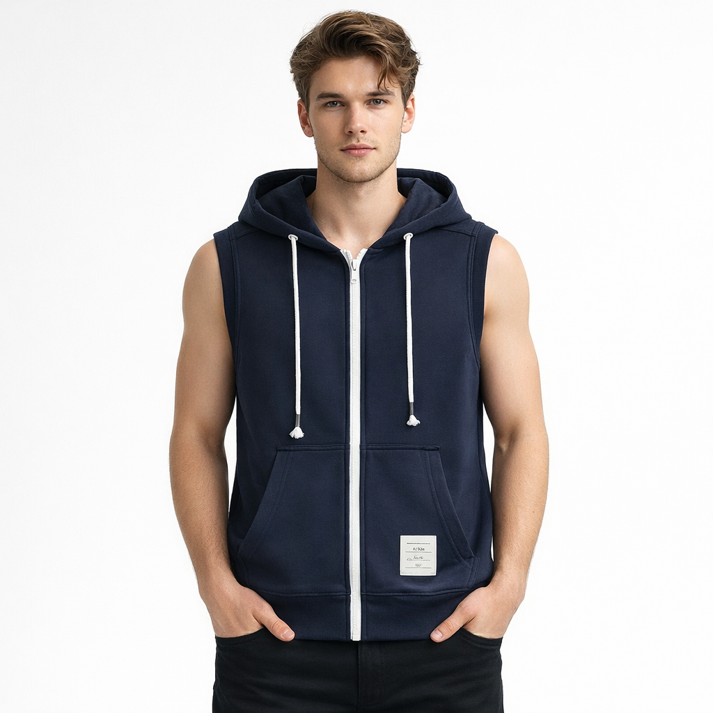 Ermeløs Hoodie til Herre med Glidelås – Oversized Streetwear Vest