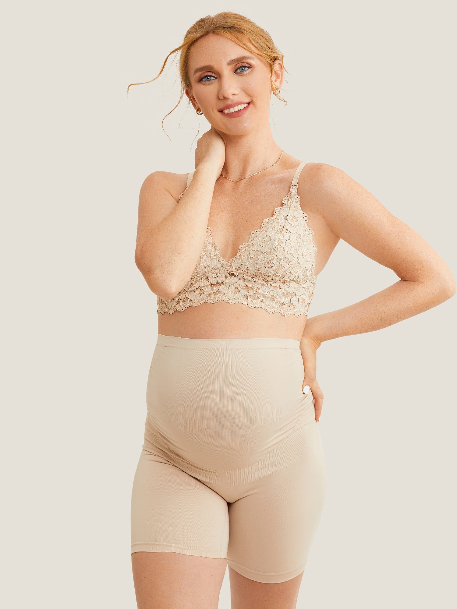 Gravidshorts med høyt liv – sømløse shapewear-shorts for gravide