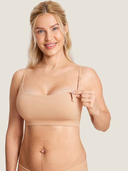 Ammebh uten bøyle i ribbestrikk – myk ammebralette med avtakbare innlegg