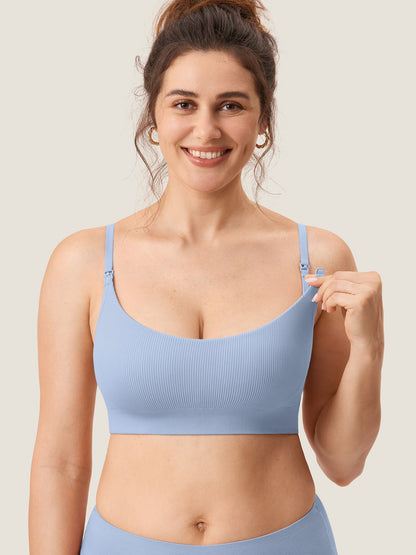 Ammebh uten bøyle i ribbestrikk – myk ammebralette med avtakbare innlegg