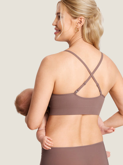 Ammebh uten bøyle i ribbestrikk – myk ammebralette med avtakbare innlegg
