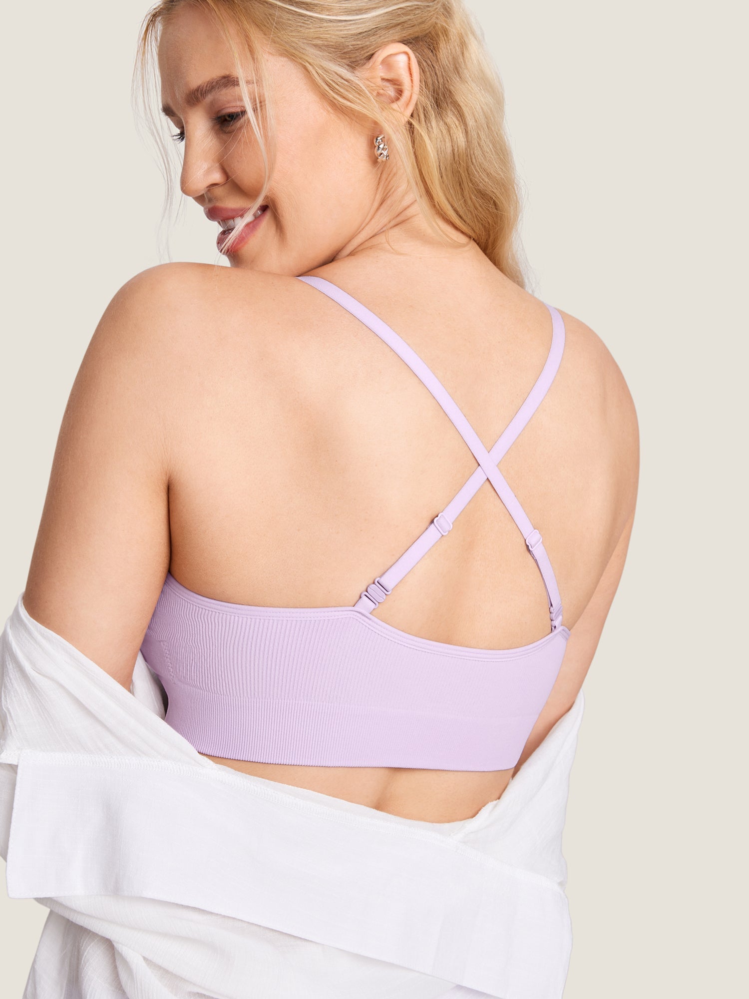 Ammebh uten bøyle i ribbestrikk – myk ammebralette med avtakbare innlegg