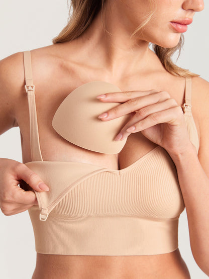 Ammebralette i ribbestrikk med V-hals – ammebh uten bøyle